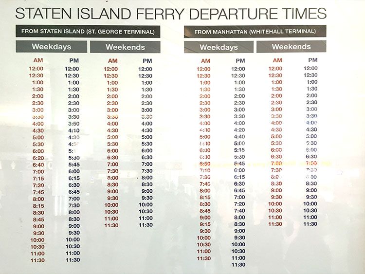 Horarios Staten Island ferry Nueva York
