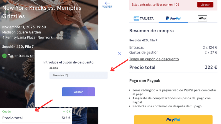 Hellotickets código descuento pago Paypal