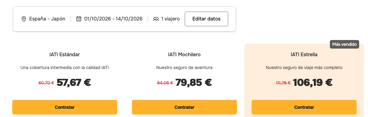 precio seguro Japon 14 días