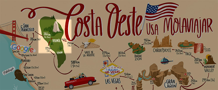 costa oeste USA Yosemite en mapa