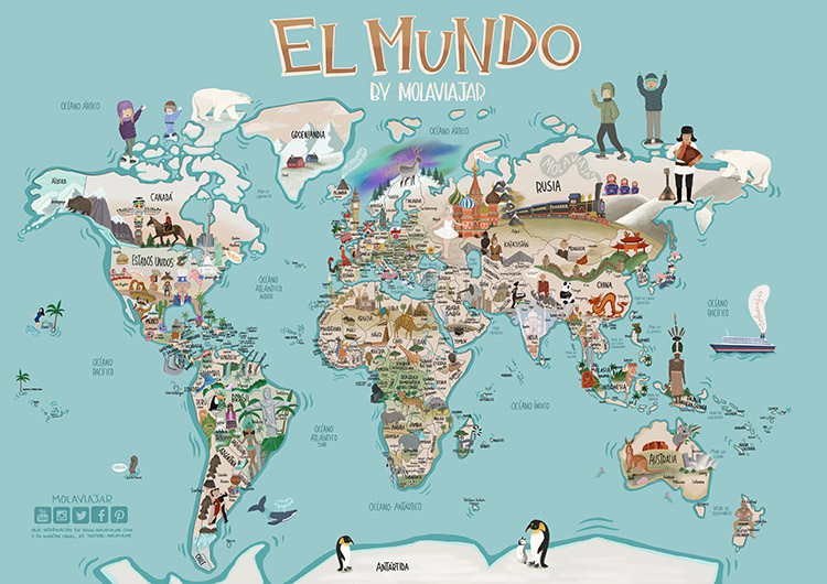 mapa del mundo ilustrado por Molaviajar