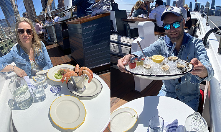 comida a bordo del Grand Banks, restaurante con vistas de Nueva York.