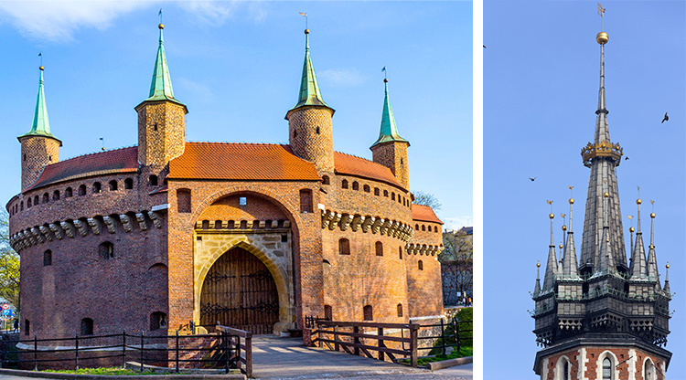 Barbacana de Cracovia y torre de la catedral de Santa María de Cracovia