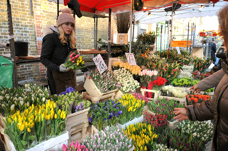 Mercadillo de flores en la Columbia Road de Londres