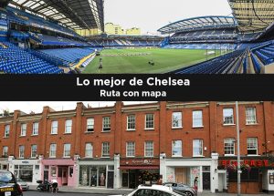 Imagen combinada del campo del Chelsea y una calle principal