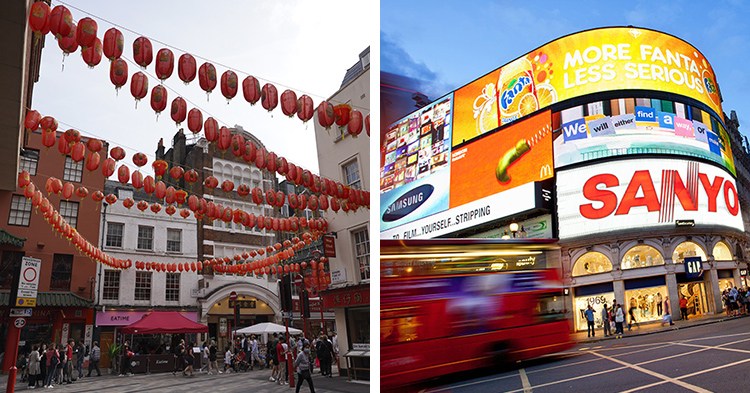 Imagen compuesta de Picadilly Circus y Chinatown