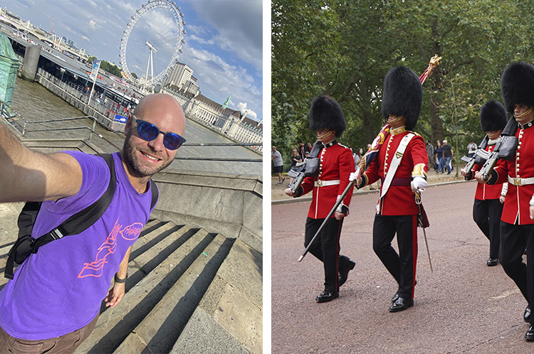 Imagen doble, Adri con el London Eye de fondo y el Cambio de Guardia