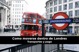 Autobus típico de Londres junto a la señora del metro