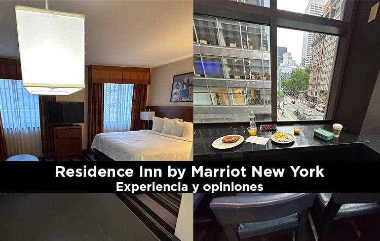 Foto combinada de la habitación y el comedor del hotel Marriot NY