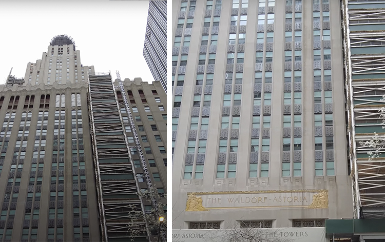 Imagen compuesta de la parte superior e inferior del hotel Waldorf Astoria