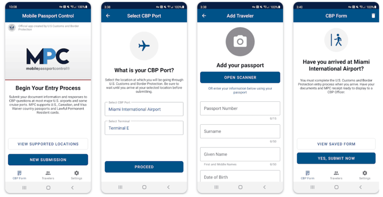 pantallazos que muestran cómo funciona la aplicación Mobile Passport Control para pasar la aduana de Estados Unidos - parte 2