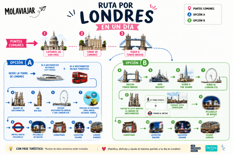 ruta por Londres en un día con dos opciones diferentes con pase