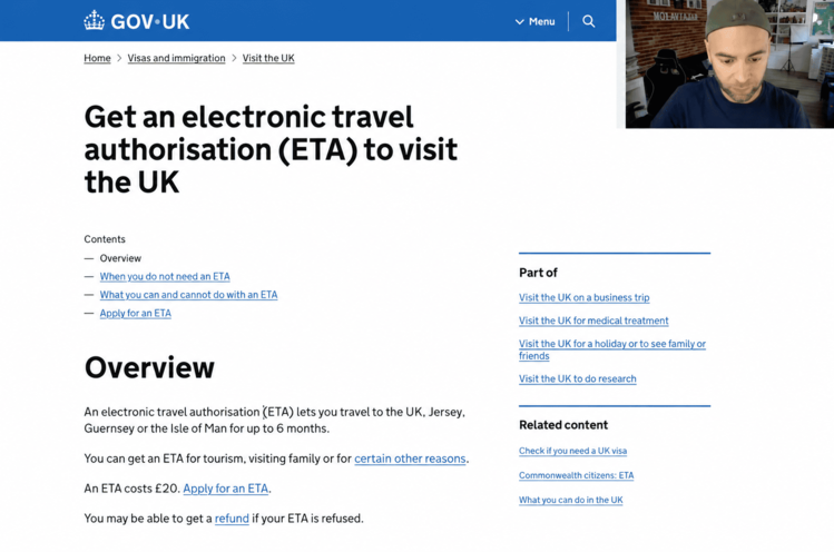 Adri gestionando una ETA para viajar a Londres