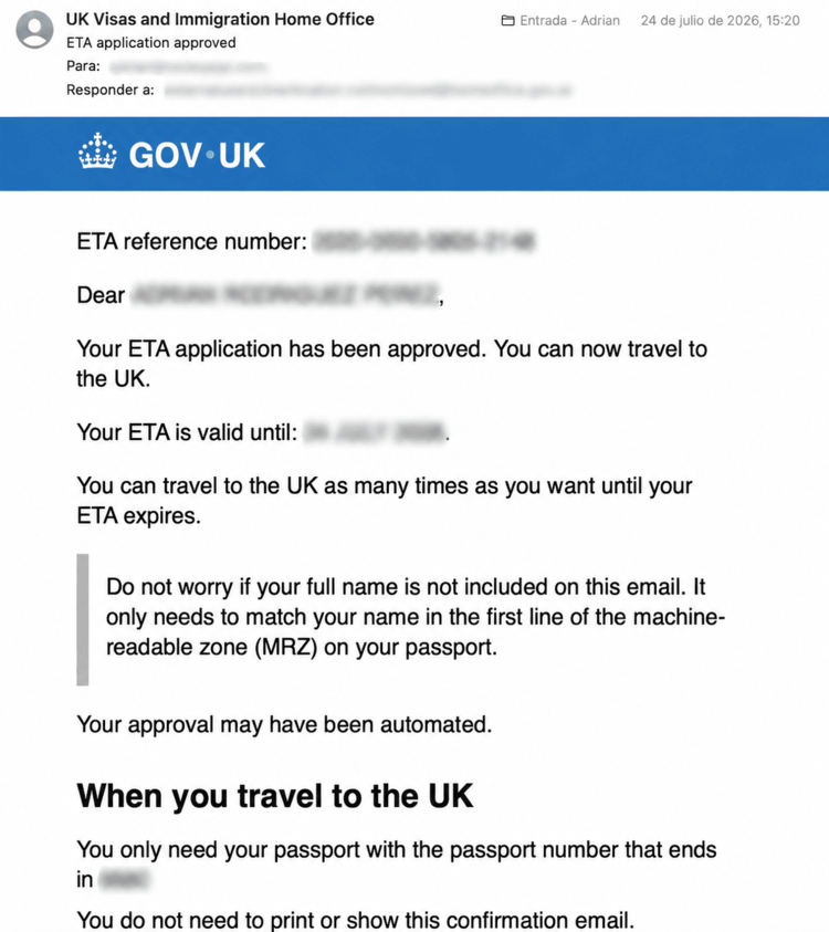 autorización electrónica de viaje ETA de Adri para visitar Londres