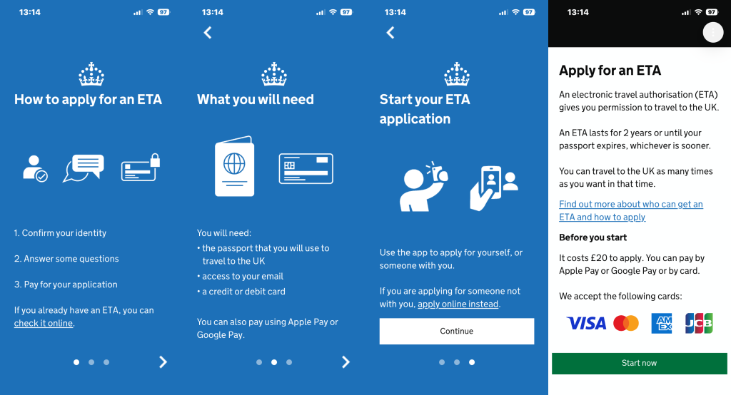 pantallazos App ETA Reino Unido Londres