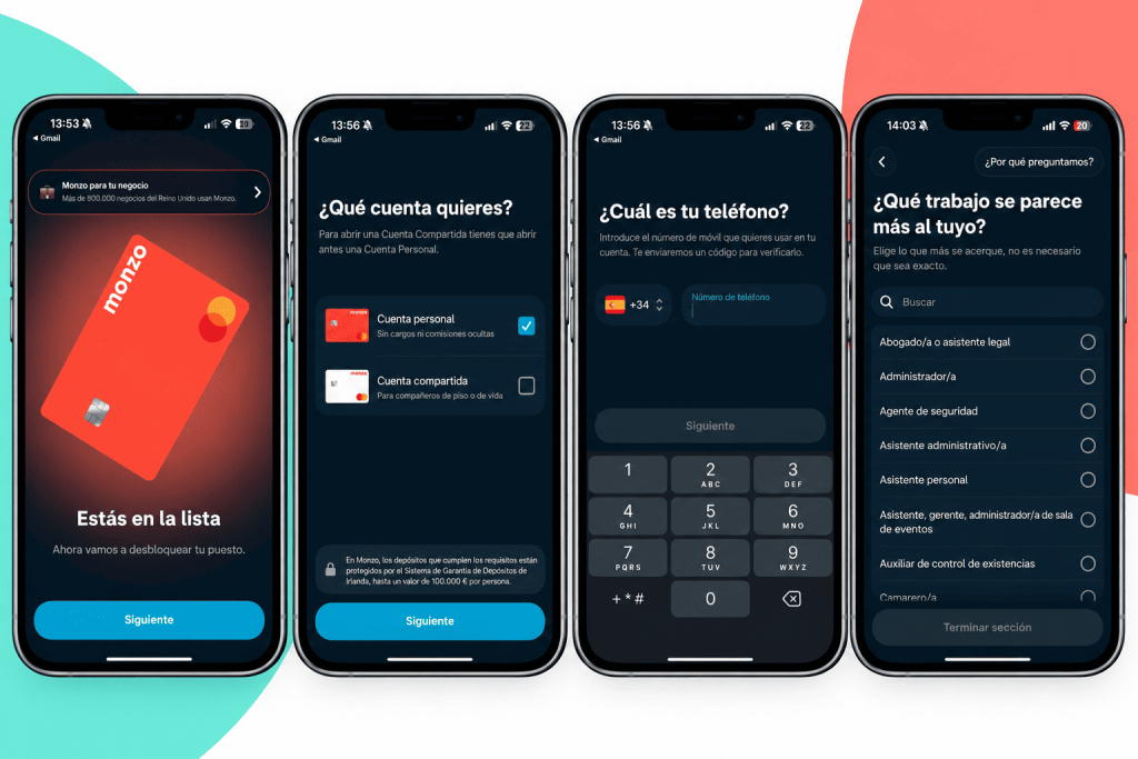 pantallazos Monzo cómo se crea la tarjeta 1
