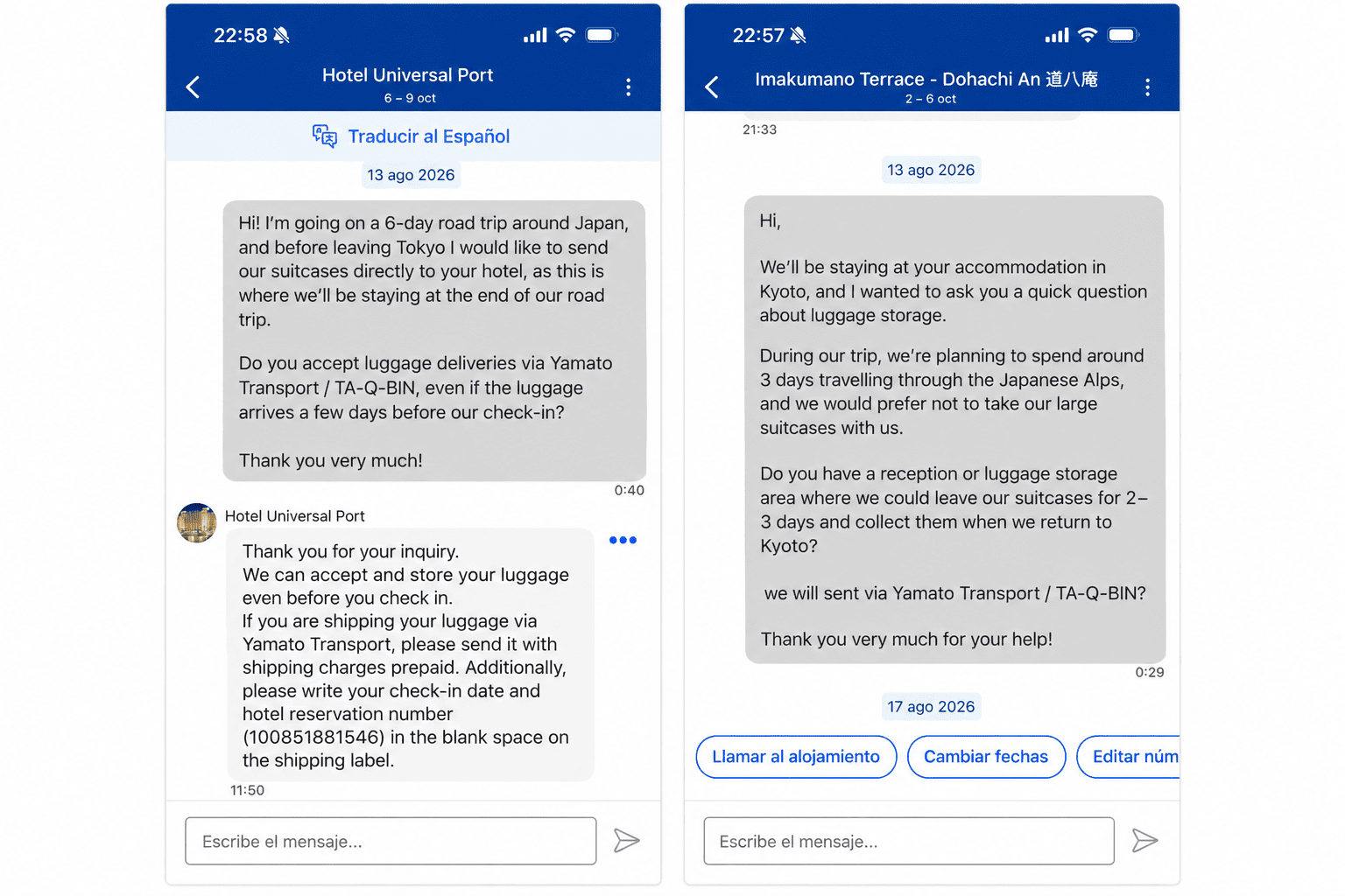 conversaciones con hoteles en Japón